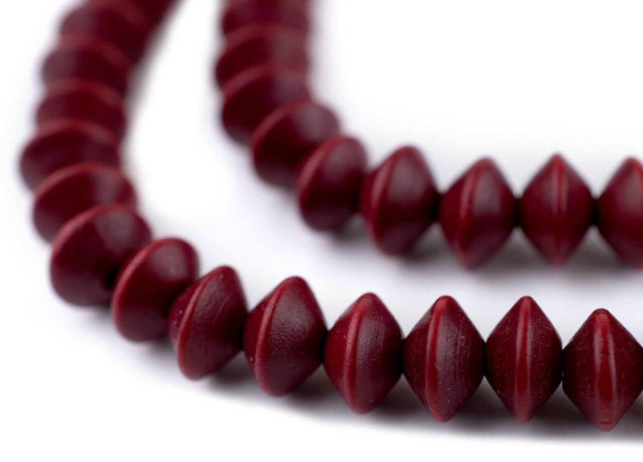 The Bead Chest Red Bicone Natural Wood Beads (5x8mm): Organic Eco-Friendly Wooden Bead Strand for DIY Jewelry, Crafts, Necklace and Bracelet Making